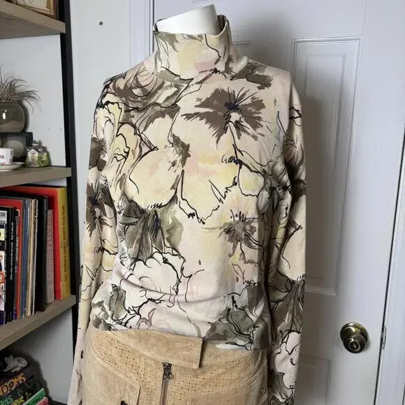 Vintage Talbots S Knit Silk Floral Top - Picture 2 of 6